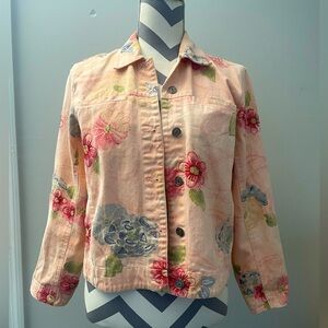 Chico vintage pink floral embroidered jean jacket